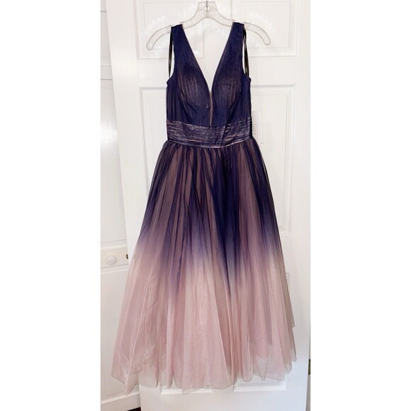 Mac Duggal Dress Women’s 2 Mauve Pink Ombre Tulle Midi Ball Gown 20403